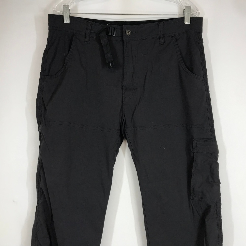 Prana Zion Mens Black Hiking Cargo Pants Built-in Belt Snap Hems Lrgx30L - Picture 2 of 10